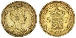 5 Gulden Regno dei Paesi Bassi (1815 - ) Oro Guglielmina dei Paesi Bassi(1880 - 1962)