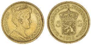 5 Gulden Regno dei Paesi Bassi (1815 - ) Oro Guglielmina dei Paesi Bassi(1880 - 1962)