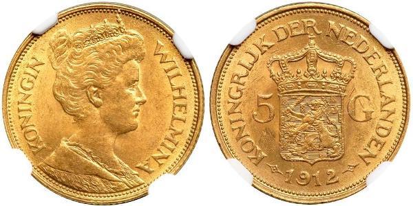 5 Gulden Reino de los Países Bajos (1815 - ) Oro Guillermina de los Países Bajos(1880 - 1962)