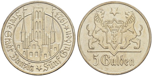 5 Gulden 但澤自由市 (1920 - 1939) 銀 