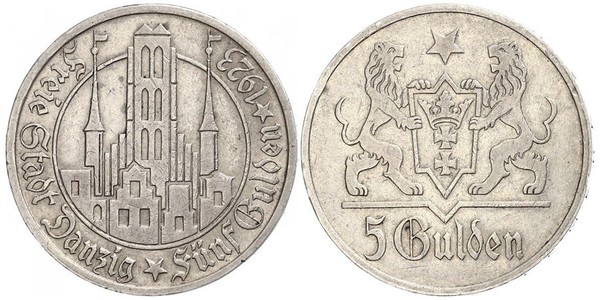 5 Gulden 但澤自由市 (1920 - 1939) 銀 