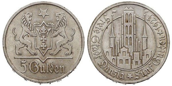 5 Gulden 但澤自由市 (1920 - 1939) 銀 