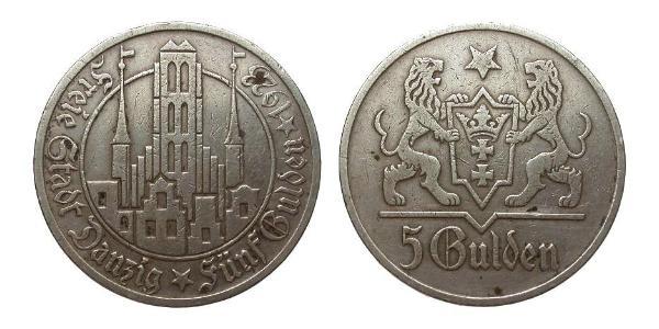 5 Gulden 但澤自由市 (1920 - 1939) 銀 