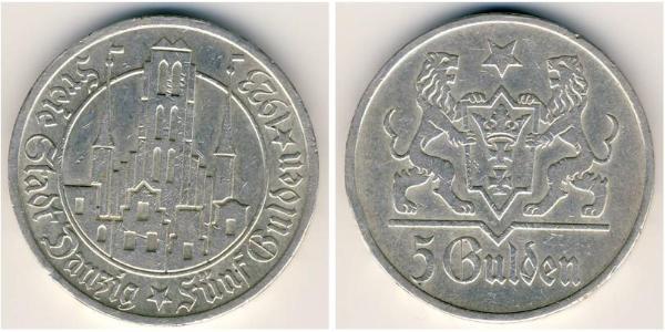 5 Gulden 但澤自由市 (1920 - 1939) 銀 