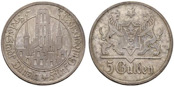 5 Gulden 但澤自由市 (1920 - 1939) 銀 