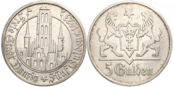 5 Gulden 但澤自由市 (1920 - 1939) 銀 