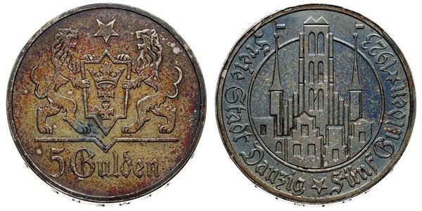 5 Gulden 但澤自由市 (1920 - 1939) 銀 