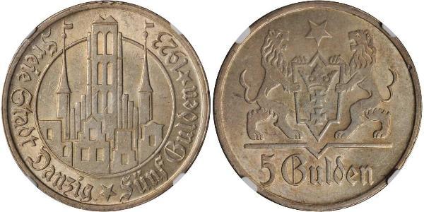 5 Gulden 但澤自由市 (1920 - 1939) 銀 