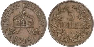 5 Heller German East Africa (1885-1919) Bronze 