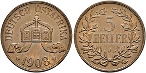 5 Heller German East Africa (1885-1919) Bronze 