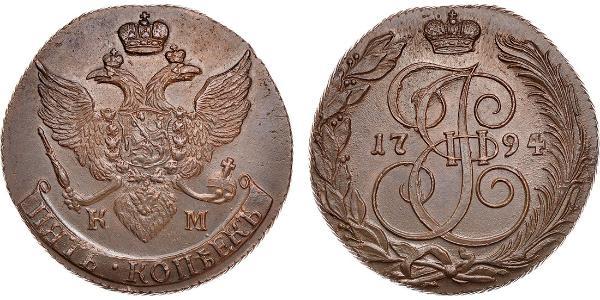 5 Kopeck 俄罗斯帝国 (1721 - 1917) 銅 叶卡捷琳娜二世 (1729-1796)