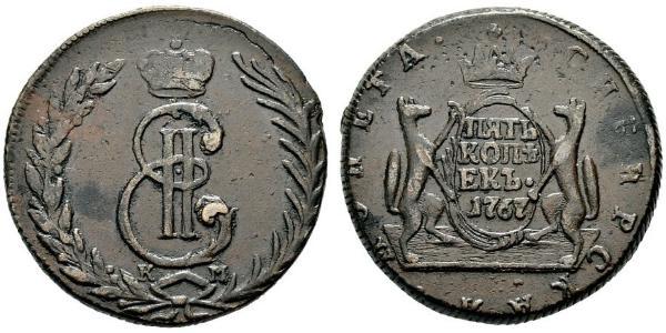 5 Kopek Imperio ruso (1720-1917) Cobre Catalina II (1729-1796)