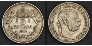 5 Korona Imperio austrohúngaro (1867-1918) Plata Franz Joseph I (1830 - 1916)