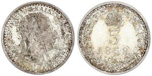 5 Kreuzer 奧地利帝國 (1804 - 1867) 銀 弗朗茨·约瑟夫一世 (1830 - 1916)
