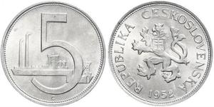 5 Krone Checoslovaquia  (1918-1992) Aluminio 