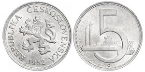 5 Krone Checoslovaquia  (1918-1992) Aluminio 