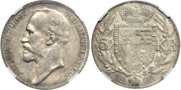 5 Krone Liechtenstein Argent Johann II, Prince of Liechtenstein (1840-1929)