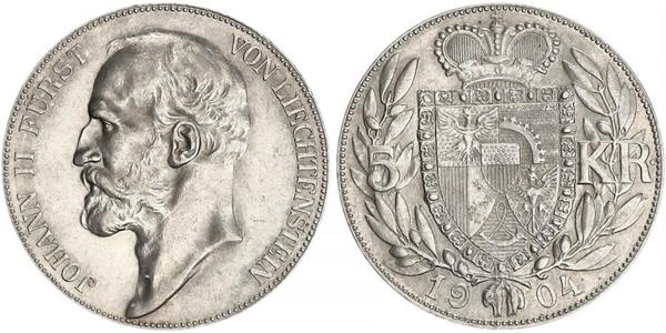 5 Krone Liechtenstein Argent Johann II, Prince of Liechtenstein (1840-1929)