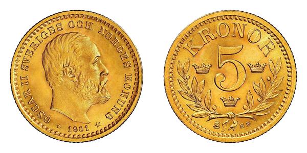 5 Krone Schweden Gold Oskar II. (Schweden) (1829-1907)