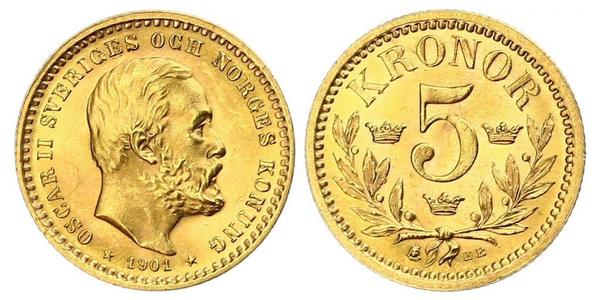 5 Krone Sweden Gold Oscar II of Sweden (1829-1907)