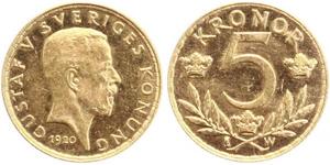 5 Krone Suède Or Gustave V de Suède (1858 - 1950)