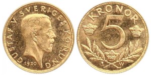 5 Krone Suède Or Gustave V de Suède (1858 - 1950)