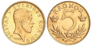 5 Krone Suède Or Gustave V de Suède (1858 - 1950)