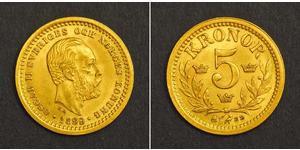 5 Krone Suecia Oro Óscar II de Suecia (1829-1907)