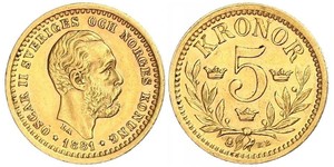 5 Krone Suecia Oro Óscar II de Suecia (1829-1907)