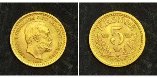 5 Krone Suecia Oro Óscar II de Suecia (1829-1907)