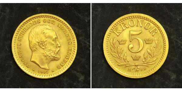 5 Krone Svezia Oro Oscar II di Svezia (1829-1907)