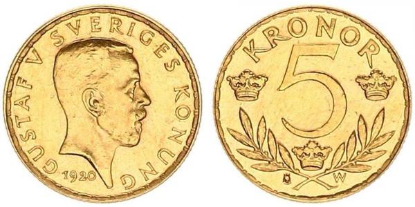 5 Krone Svezia Oro Gustavo V di Svezia (1858 - 1950)