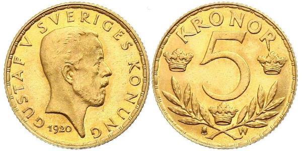 5 Krone Svezia Oro Gustavo V di Svezia (1858 - 1950)