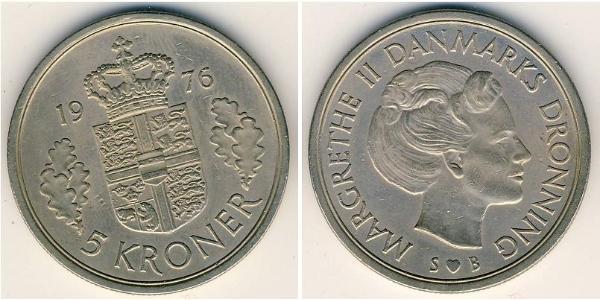 5 Krone Danimarca Rame/Nichel Margherita II di Danimarca (1940-)