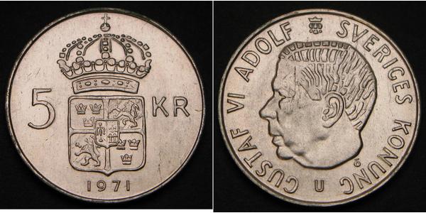 5 Krone Sweden Silver Gustaf VI Adolf of Sweden (1882 - 1973)