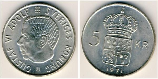 5 Krone Sweden Silver Gustaf VI Adolf of Sweden (1882 - 1973)