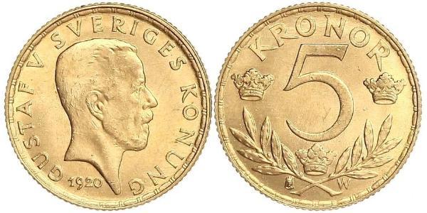 5 Krone 瑞典 金 古斯塔夫五世 (1858 - 1950)