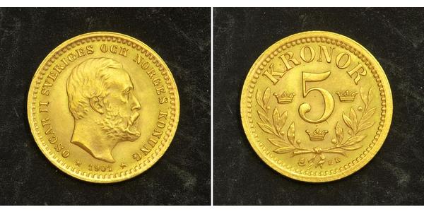 5 Krone 瑞典 金 奧斯卡二世 (1829-1907)