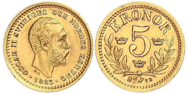 5 Krone 瑞典 金 奧斯卡二世 (1829-1907)