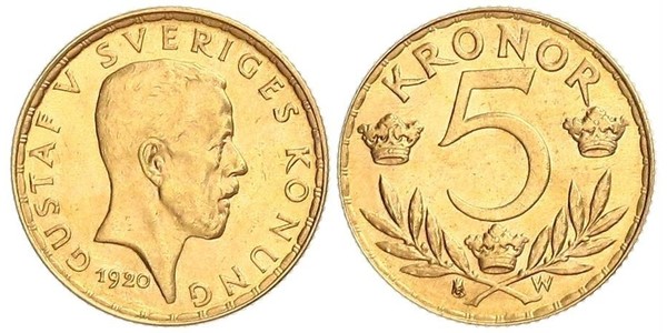 5 Krone 瑞典 金 古斯塔夫五世 (1858 - 1950)