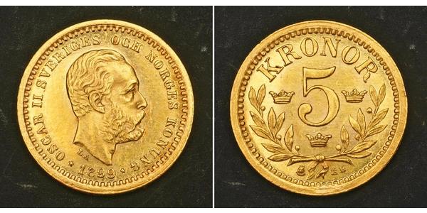 5 Krone 瑞典 金 奧斯卡二世 (1829-1907)