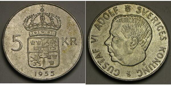 5 Krone 瑞典 銀 古斯塔夫六世·阿道夫 (1882 - 1973)