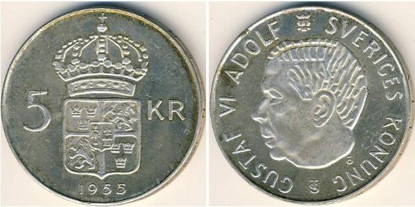 5 Krone 瑞典 銀 古斯塔夫六世·阿道夫 (1882 - 1973)
