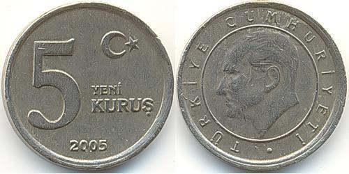 5 Kurush Turquía (1923 - ) Níquel/Latón 