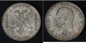 5 Lek Albanian Kingdom (1939-1943) Plata Víctor Manuel III de Italia (1869 - 1947)