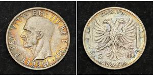 5 Lek Albanian Kingdom (1939-1943) Silver Victor Emmanuel III of Italy (1869 - 1947)