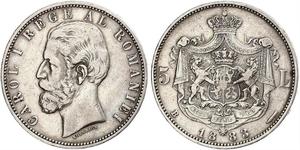 5 Leu Reino de Rumanía (1881-1947) Plata Carlos I de Rumania (1839 - 1914)