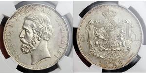 5 Leu Reino de Rumanía (1881-1947) Plata Carlos I de Rumania (1839 - 1914)