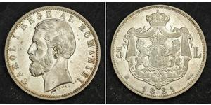 5 Leu Reino de Rumanía (1881-1947) Plata Carlos I de Rumania (1839 - 1914)