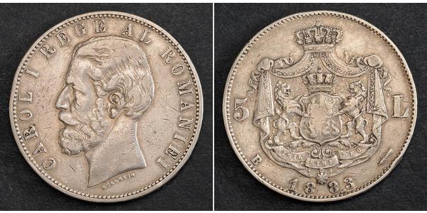 5 Leu Reino de Rumanía (1881-1947) Plata Carlos I de Rumania (1839 - 1914)